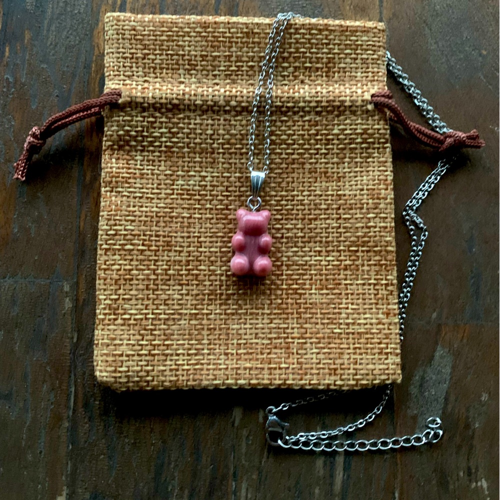 Rhodonite Gummy Bear Necklace Rhodonite Necklace Y2K Crystal Necklace